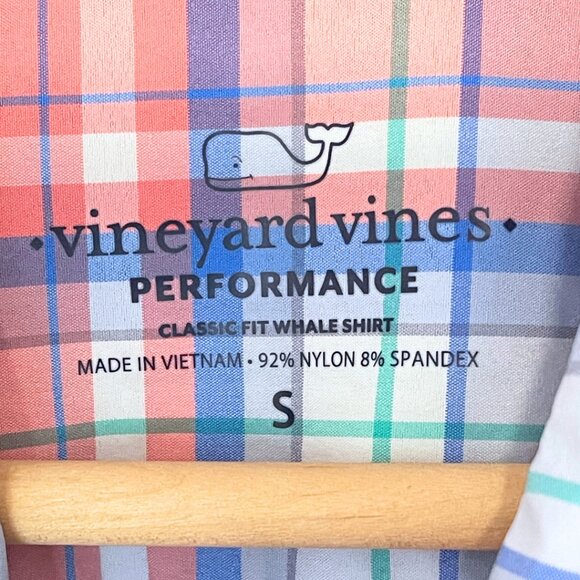 Vineyard Vines Performance Button Down Whale Shirt Mens S Plaid Preppy Coastal - Picture 4 of 8